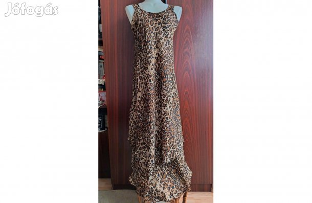 L-es/44/,női,leopárd mintás,dupla rétegű,alsó részén lépcsős maxi ruha