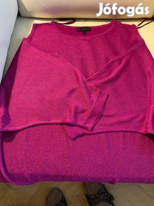 L méretű női ciklámen rövid ujjú nyitott vállú pulóver