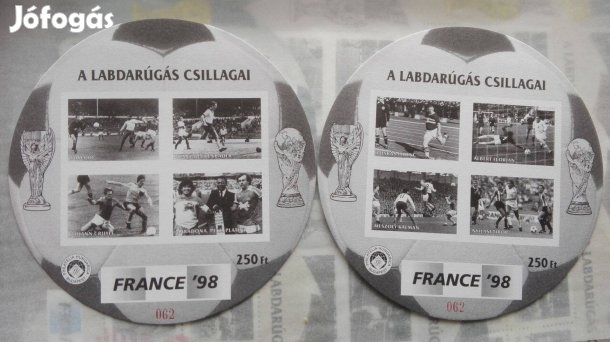 Labdarúgó VB 1998-as Fekete nyomat ritka perforált + vágott az