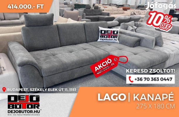 Lago sarok kanapé bútor ülőgarnitúra 275x180 cm grey ágyazható