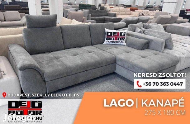 Lago sarok kanapé ülőgarnitúra 275x180 cm bútor grey ágyazható