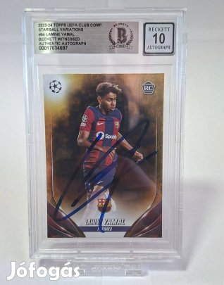 Lamine Yamal aláírt rookie focis kártya, Beckett által hitelesítve