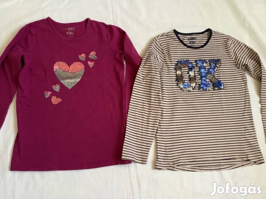 Lány 2 db hosszú ujjú pamut póló 134/ 140 - es