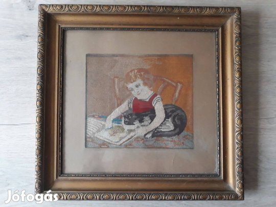 Lány cicával gobelin