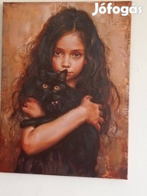 Lány fekete macskával varázslatos kép vásznon 12000ft óbuda