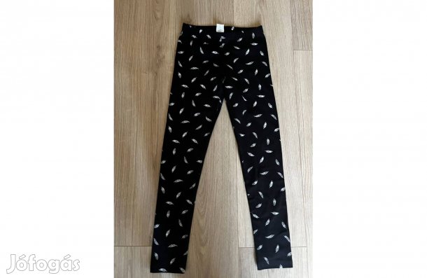 Lány nadrág pamut leggings fekete leveles 140