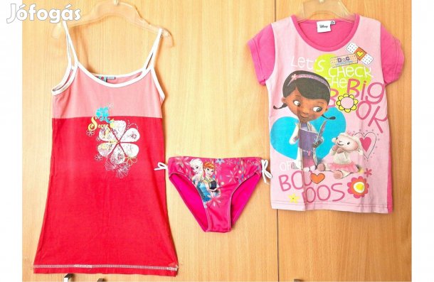Lány ruhacsomag 116-os, pántos ruha, kánikula ruha, póló, fürdőbugyi,