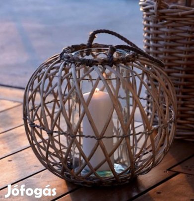 Lappsanger rattan lámpás kerek (38 × 32 cm)+ led Napelemes vilagítás