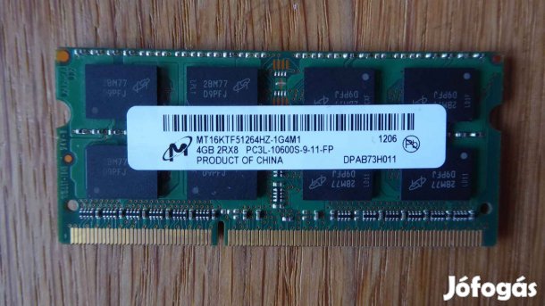 Laptop memória RAM DDR3 Micron PC3L-10600S (1.35V) 4GB