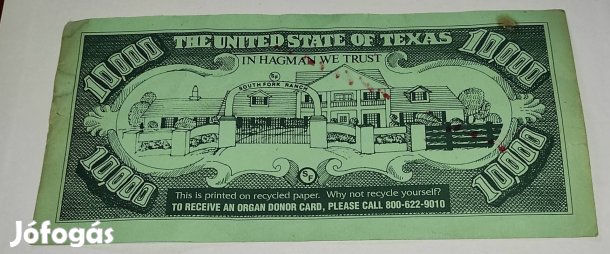 Larry Hagman /Jockey Ewing, Dallas/ dedikált fantázia bankjegy 