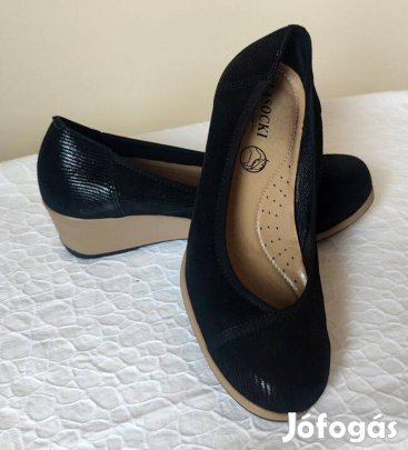 Lasocki Comfort Line fekete, bőr telitalpú komfort elegáns cipő