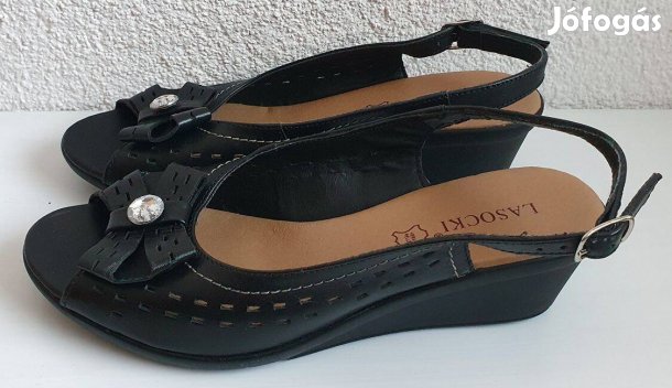 Lasocki valódi új bőr, elegáns fekete női komfort szandál