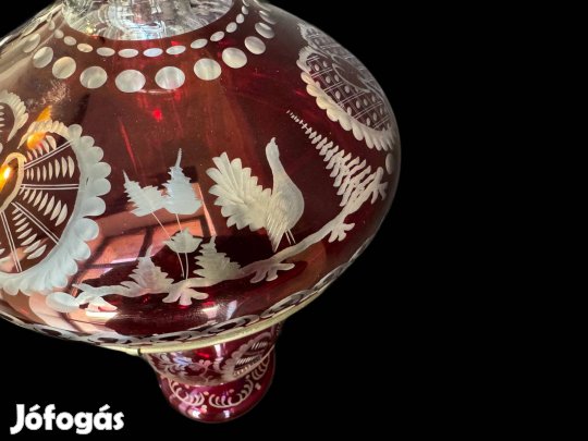 Lausitzer bíbor pácolt, vadász jelenetes kristály lámpa pár