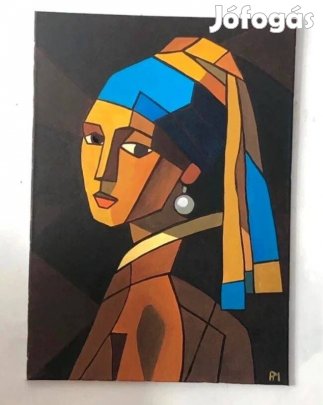 Leány gyöngy fülbevalóval - akril festmény 