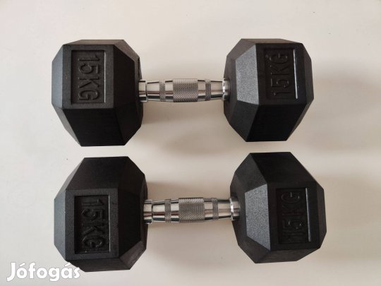 Leárazás! 2x15kg Hexa gumírozott kézisúlyzó szett, vadonatúj!