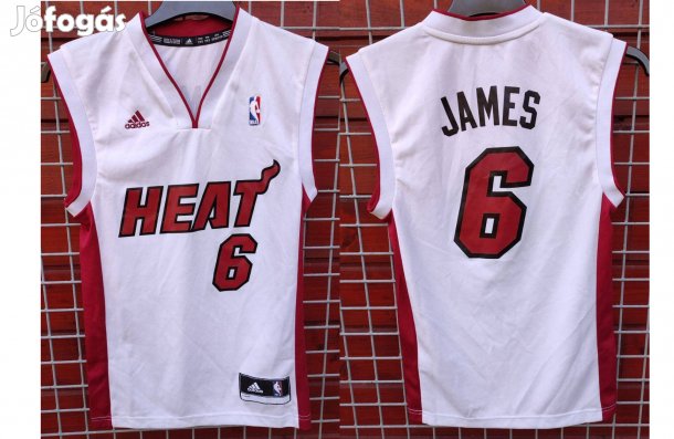 Lebron James Miami Heat - eredeti adidas NBA fehér kosaras mez (2XS)