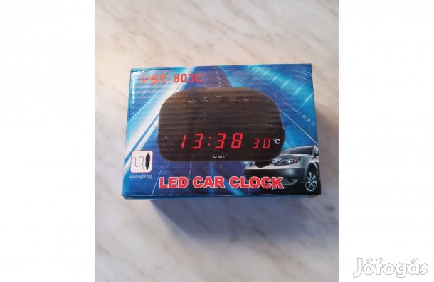 Led Car Clock, szivargyújtós autós óra, ébresztő, hőmérő - Új