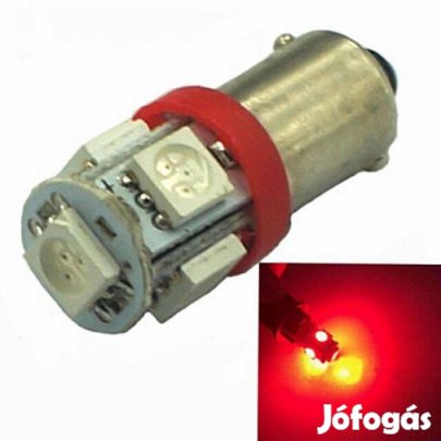 Ledes Autó BA9S Izzó 5 SMD LED ( 5050 ) 12V Piros (_)
