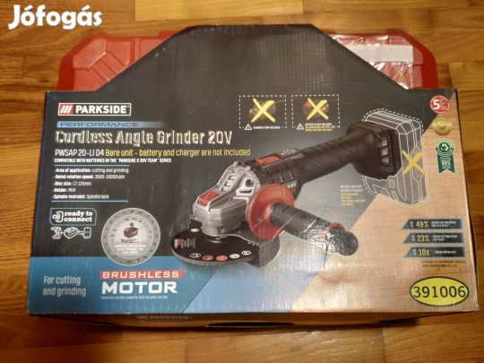 Legerősebb Parkside akkus szénkefementes fordulatszabályzós flex, új !