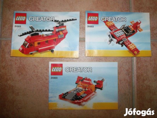 Lego Creator 3in1 31003 Piros rotorok helikopter műrepülőgép légpárnás