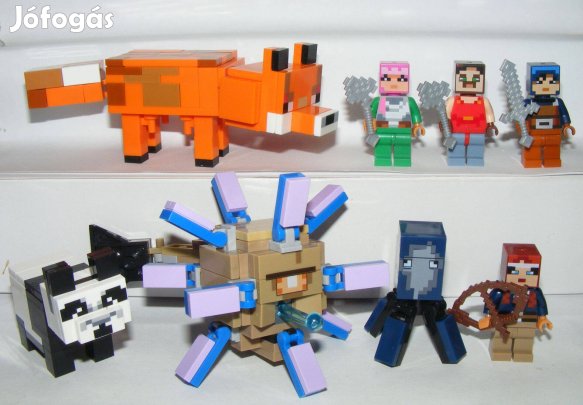 Lego Minecraft állat figurák Panda Róka Őrszem Tintahal + Skinek 8db