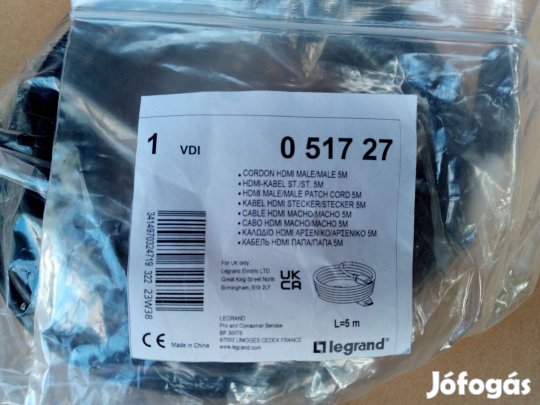 Legrand 051727 csatlakozóval szerelt HDMI kábel 5 méter