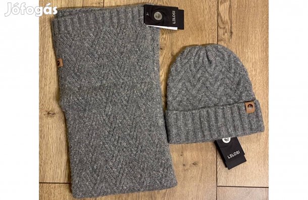 Lelosi szürke puha kötött sapka és sál (új, címkés, uniszex)