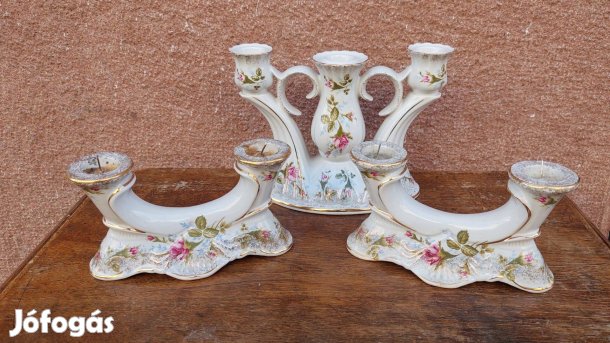 Lengyel Chodziez porcelán gyertyatartó szett, 3 db