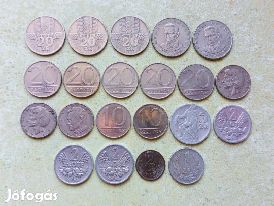 Lengyelország 21 db Különböző Érme 1 2 5 10 20 Zloty Zlotyi 1949-1988