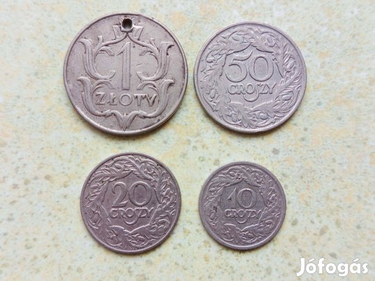 Lengyelország 4 db Különböző Érme 10 20 50 Groszy 1 Zlotyi 1923-1929