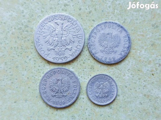 Lengyelország 4 db Különböző Érme 10 50 Groszy 1 5 Zloty 1949-1959