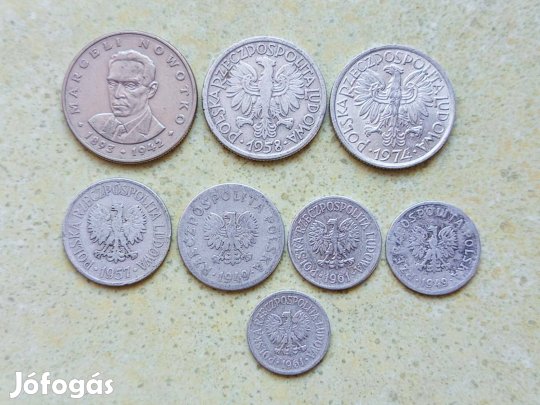 Lengyelország 8 db Különböző Érme 10 20 50 Groszy 2 20 Zloty 1949-1976