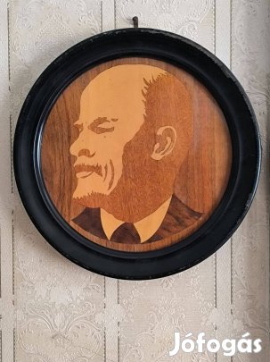 Lenin portré, intarzia falikép, átmérő 30cm