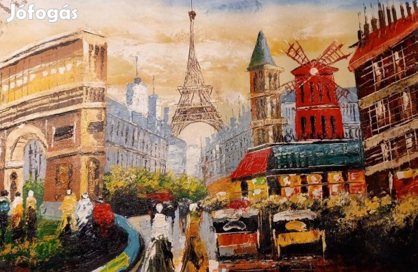 Lenyűgöző színek, látványos óriás Párizs festmény, szign. olajfestmény