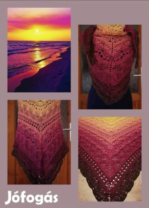 Lenyűgöző színvilágú, kézzel horgolt, egyedi vállkendő. 