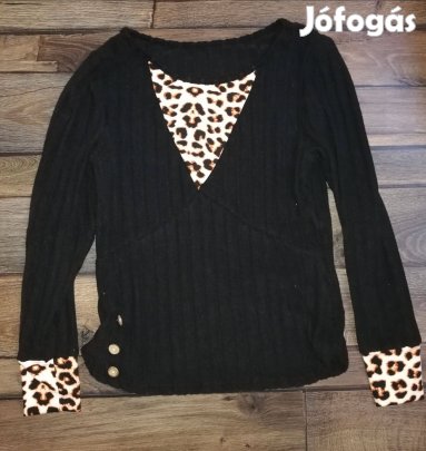 Leopárdmintás fekete felső, 36-os