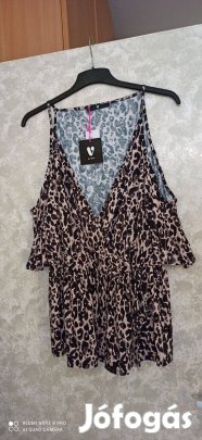 Leopárdmintás nyitott vállú, divatos viszkóz felső