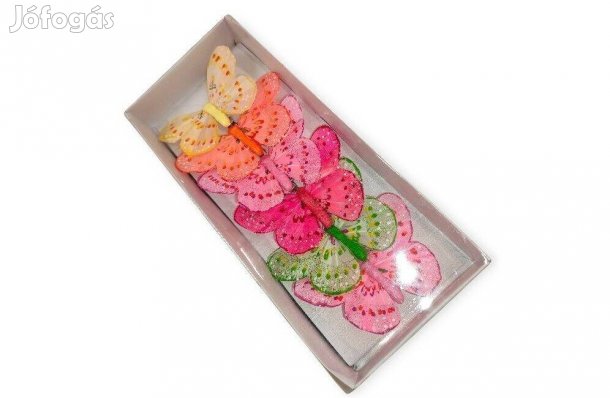 Lepke függönydísz 6 darabos készlet, fém és műanyag, 9x7 cm