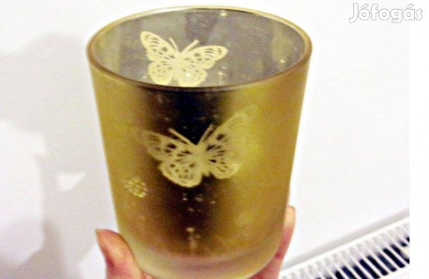 Lepkés aranysárga gyertyatartó mécses pohár dekoráció Újpest központ