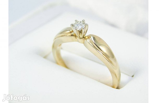 Letisztult szoliter gyűrű 0,10 ct brill gyémánttal 14K sárga arany