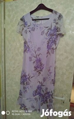 Levendula lila virágmintás selyem nyári ruha