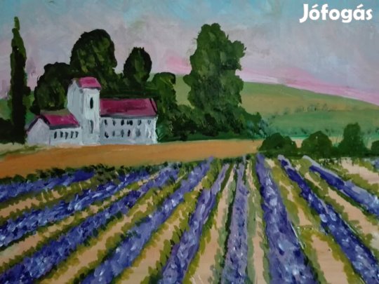 Levendula mező festett kép keretben eladó!