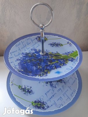 Levendula mintás üveg emeletes süteményestál