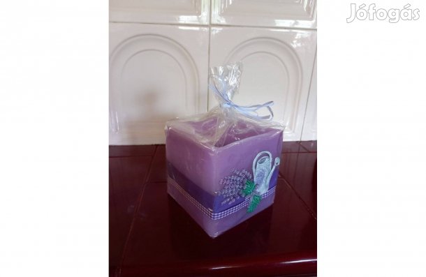 Levendulás mécsestartó + 1 db teamécses 11x11 cm - Új