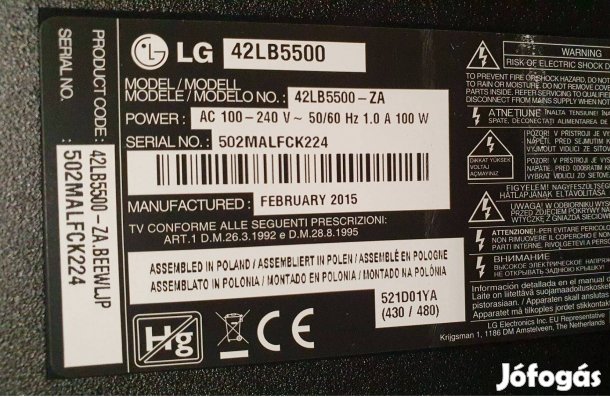 Lg 106cm LED tv panelek 42LB5500 Kijelző elkelt!