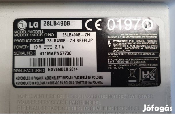 Lg 28LB490B LED LCD tv hibás törött alkatrésznek