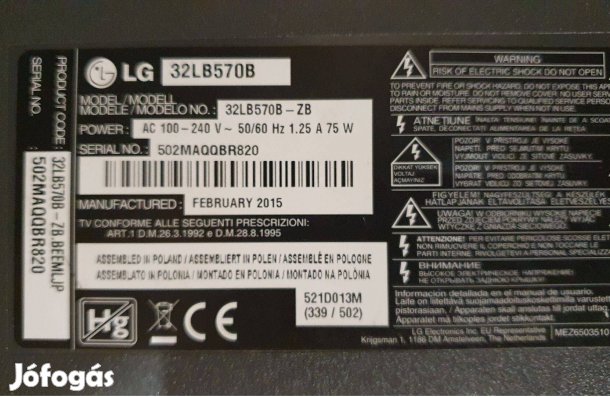 Lg 32LB570B Smart LED tv LED hibás,nem törött! eladó