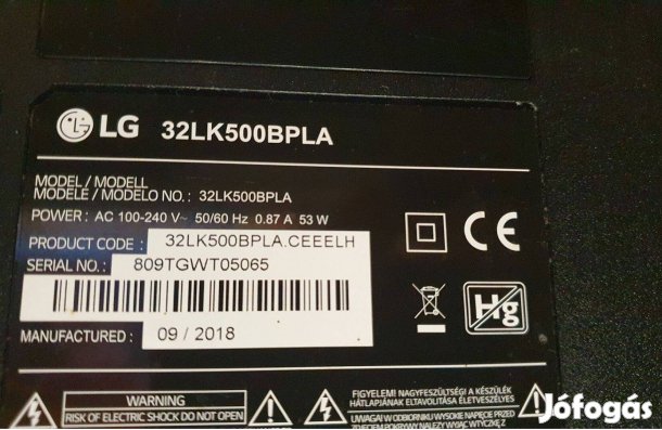 Lg 32LK500BPLA LED tv alkatrésznek 32LK500 tápegység elkelt