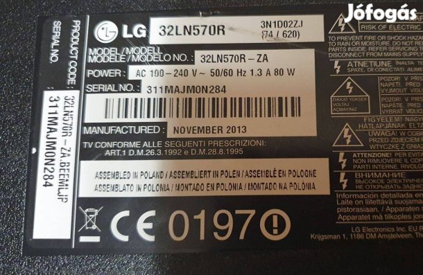 Lg 32LN570R LED tv hibás alkatrésznek 32LN570 csík a képen