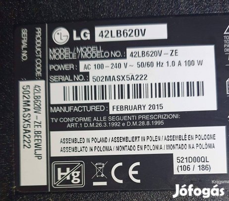 Lg 42LB620V LED tv panelek alkatrésznek, mainboard elkelt! 6870C-0480A